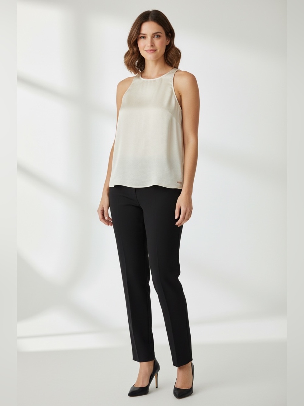 Calvin Klein Light Cream Textured Tank Top - Picture 3 of 5